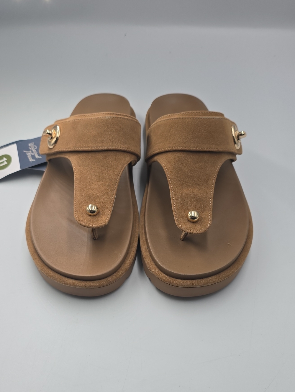 Universal Thread Tan Suede Thong Sandals with Gold Accent